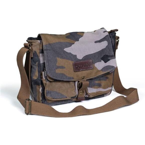 Canvas Messenger Bag - Retro Crossbody Bag Camo